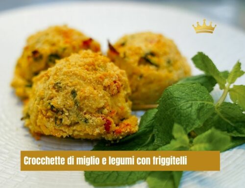 Crocchette di miglio e legumi con friggitelli in salsa mediterranea