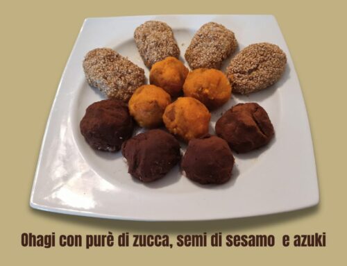 Ohagi con purè di zucca – semi di sesamo  e azuki