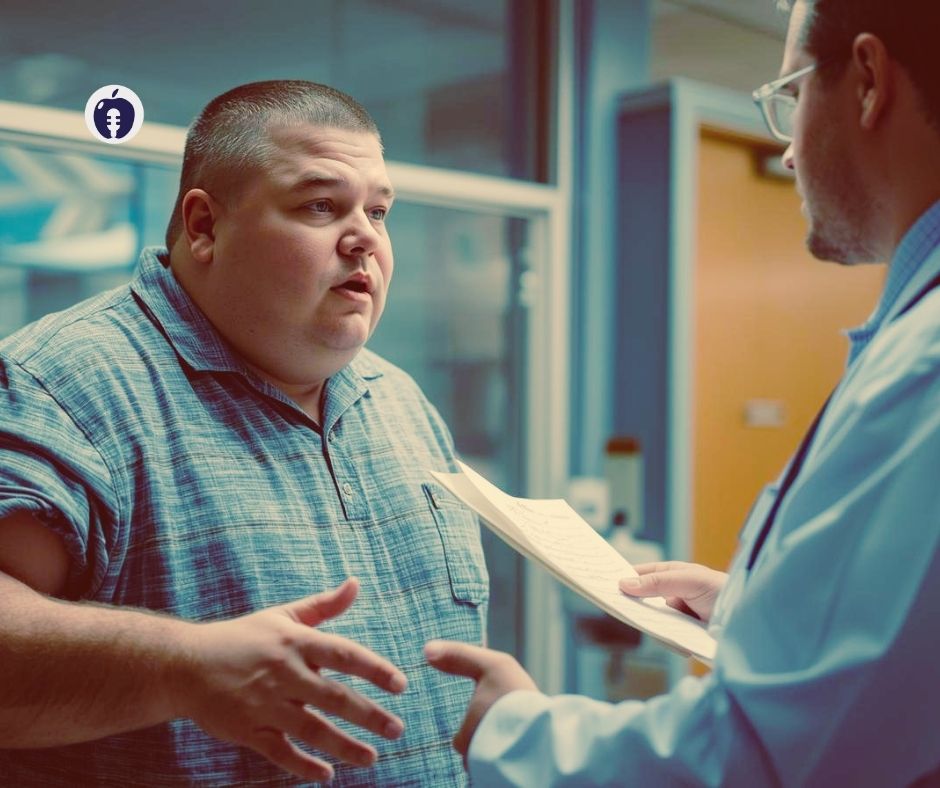Uomo obeso in visita medica