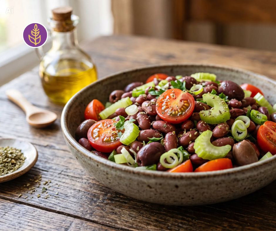 Insalata di azuki alla mediterranea