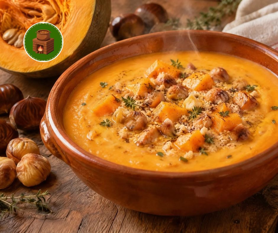 Minestra densa di zucca e castagne